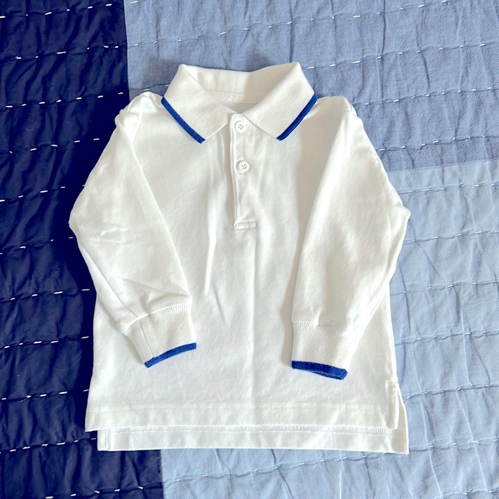 NWOT Florence Eiseman long sleeve polo with blue trim